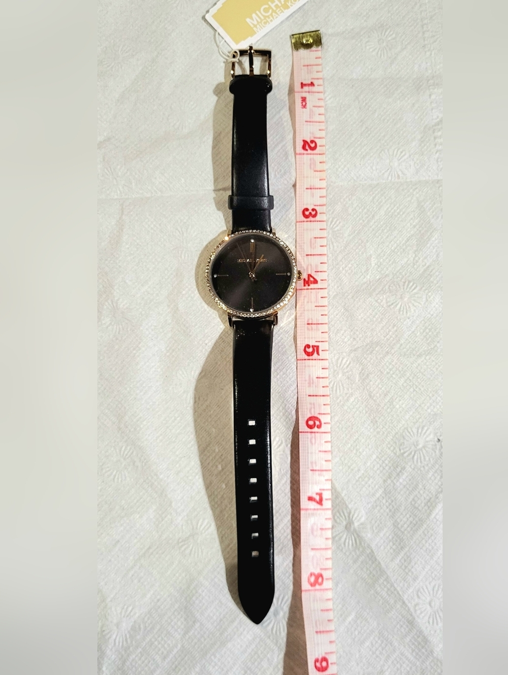 Womens Michael Kors Black Dial Leather Strap Watch with Gold Accents - Picture 3 of 9